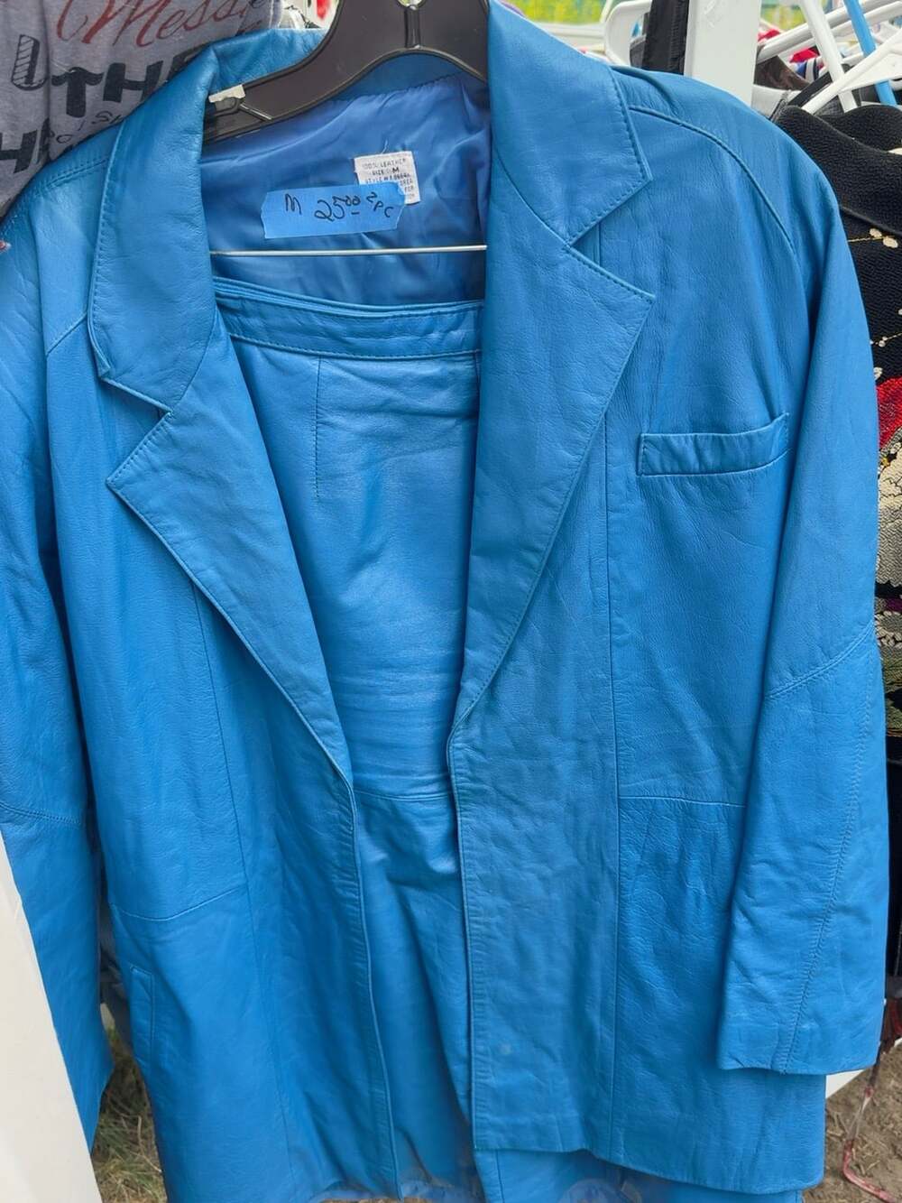Vintage Leather Two-Piece Outfit Set Size M Blue